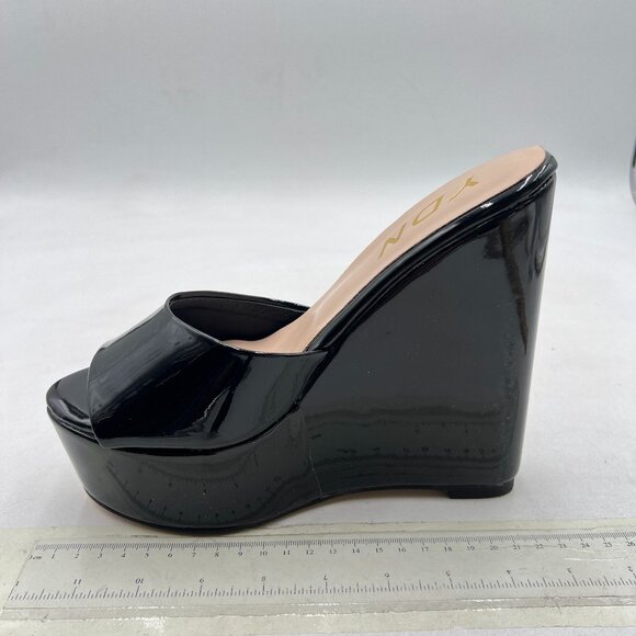 YDN Black High Heels Platform Mules Peep Toe Clogs Slip on Wedge Sandals - Picture 1 of 7
